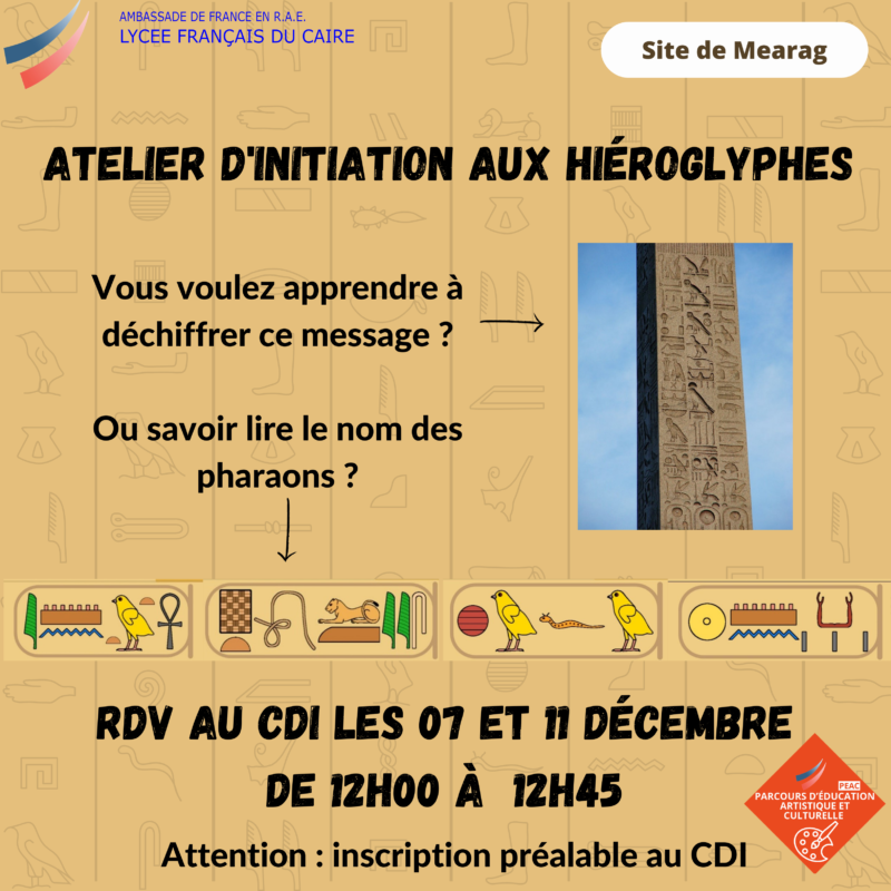Atelier d’initiation aux hiéroglyphes- Site de Mearag